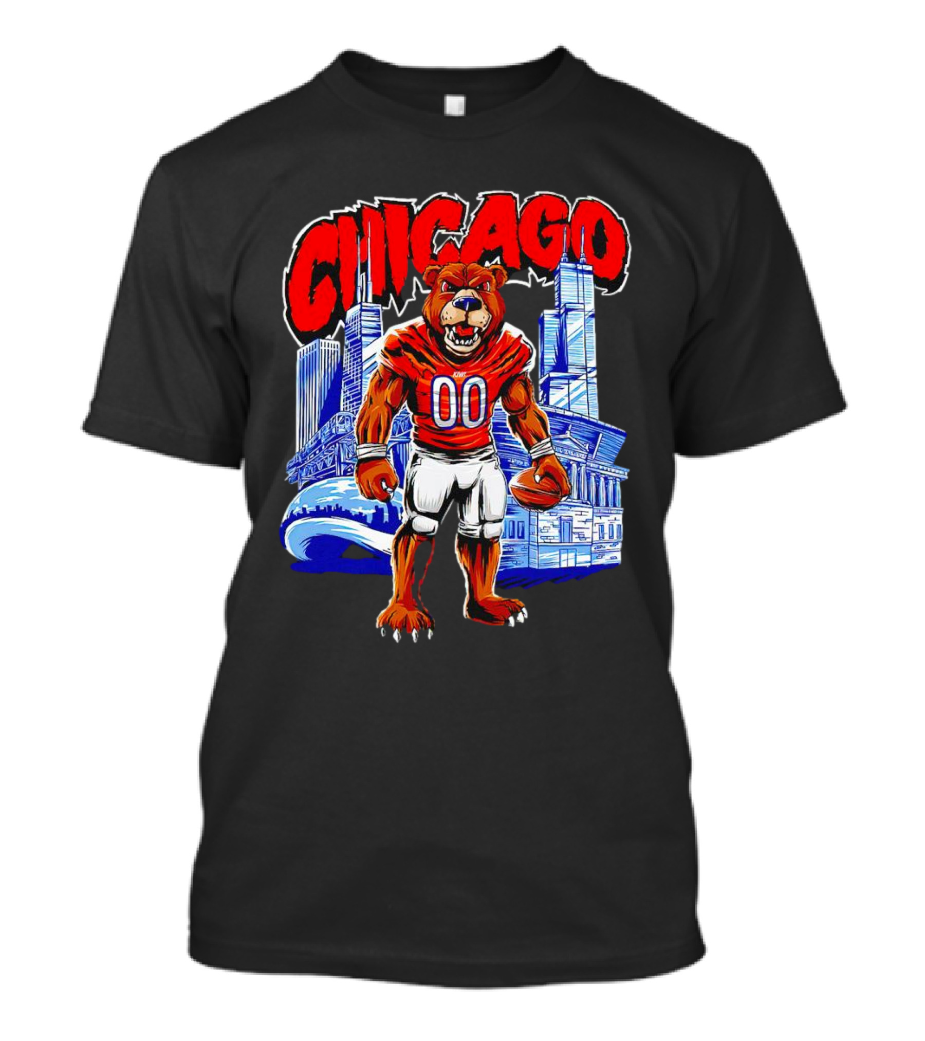 Chicago Bears Mascot Cartoon With City Skyline T-Shirt
