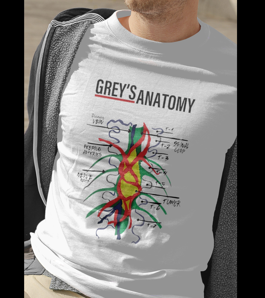 Grey’s Anatomy Drawing Vein Spinal Corp Feeding Arteries Nerve Root Tumor T-Shirt