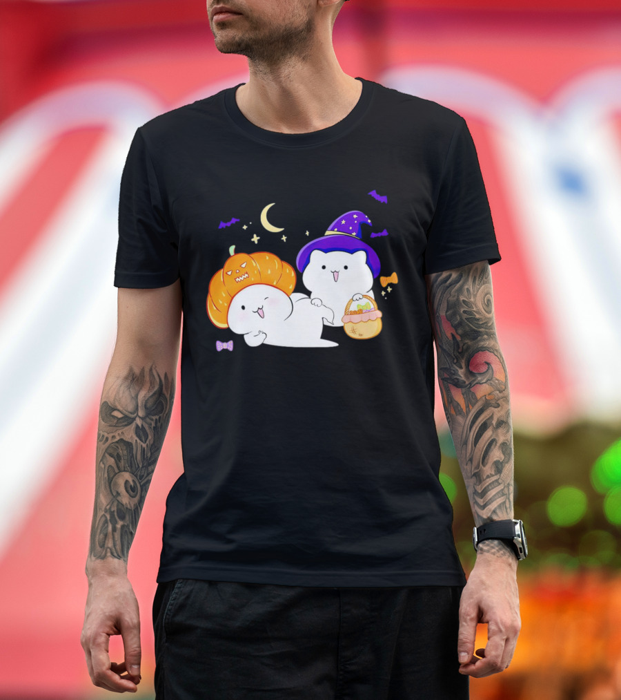 Bongo Cat Meme Halloween Pumpkin Witch Hat Moon Stars Bats T-Shirt