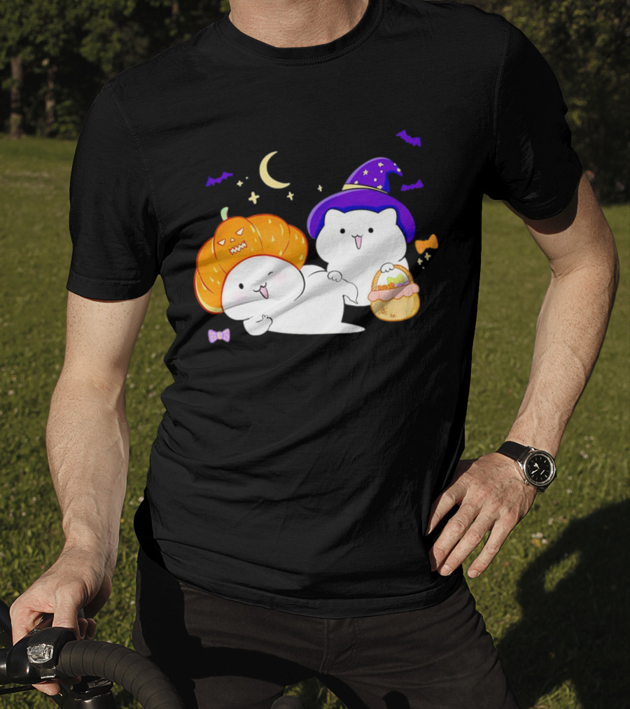 Bongo Cat Meme Halloween Pumpkin Witch Hat Moon Stars Bats T-Shirt