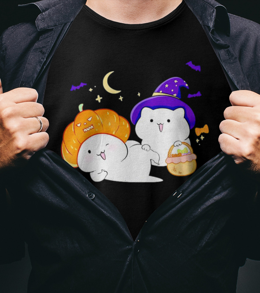 Bongo Cat Meme Halloween Pumpkin Witch Hat Moon Stars Bats T-Shirt