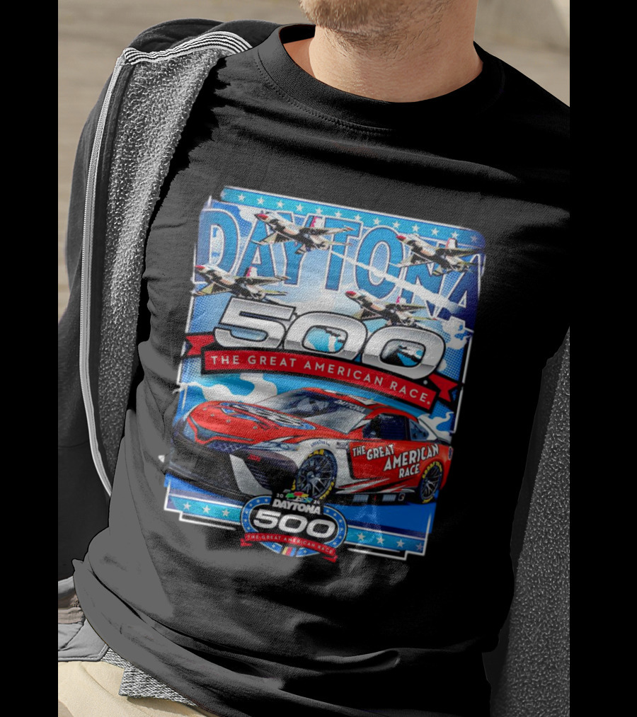 Daytona 500 The Great American Race NASCAR Car With Planes And Stars T-Shirt