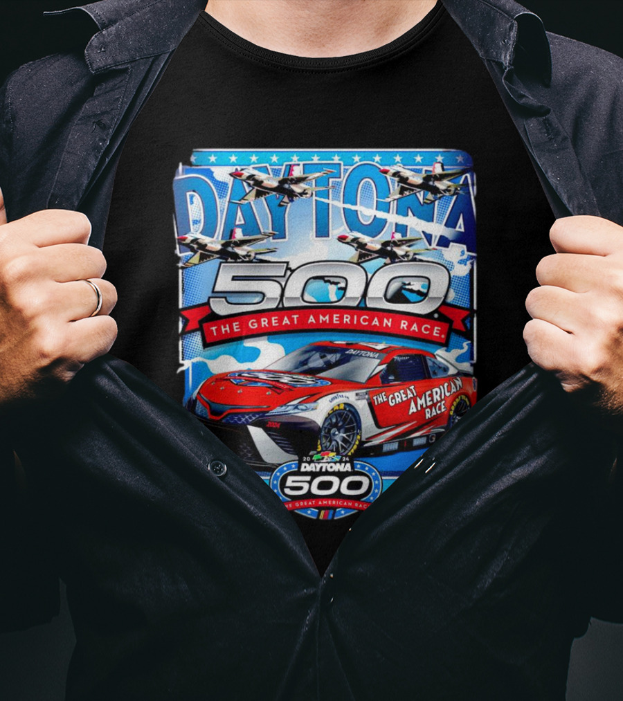 Daytona 500 The Great American Race NASCAR Car With Planes And Stars T-Shirt