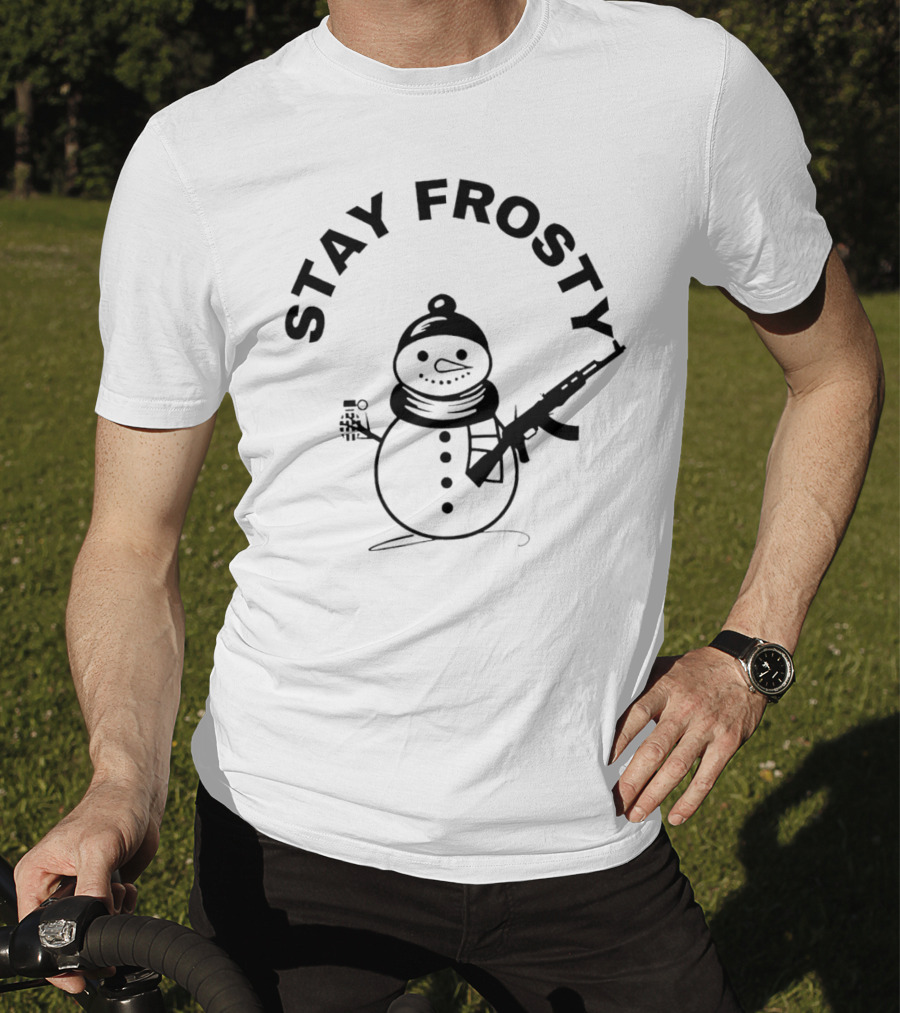 Stay Frosty Snowman Holding Gun T-Shirt
