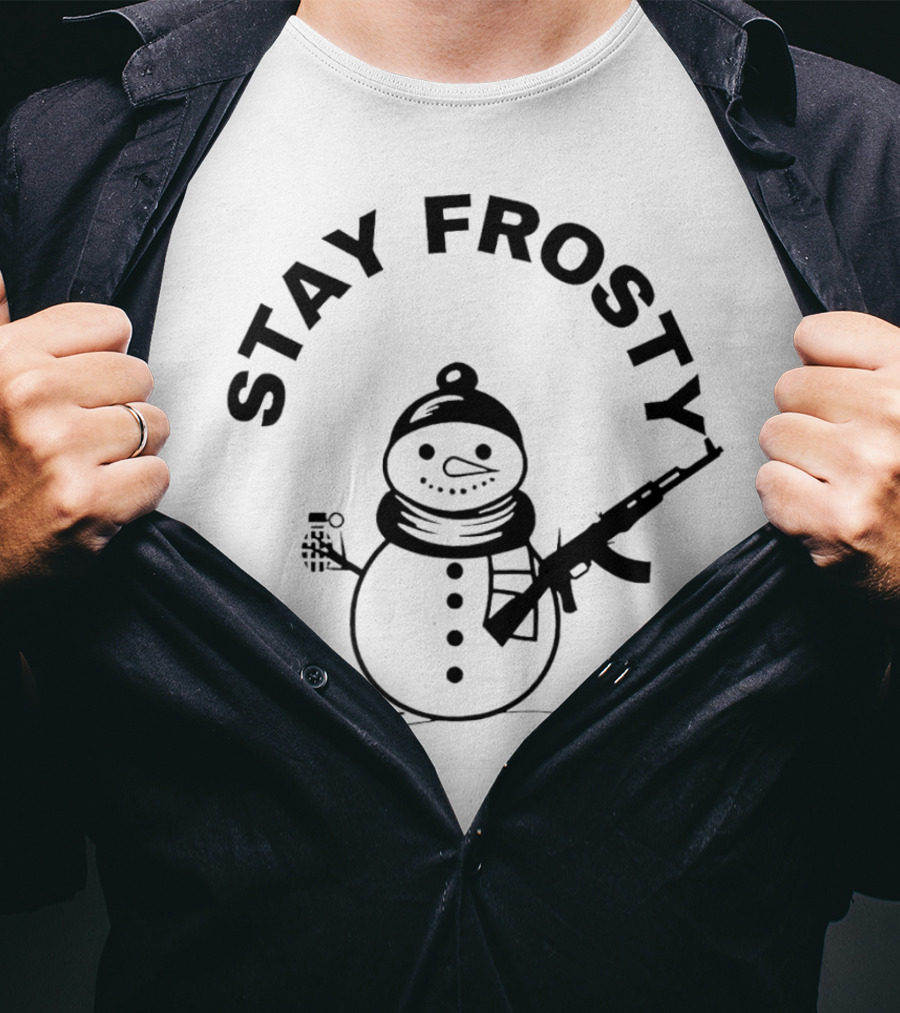 Stay Frosty Snowman Holding Gun T-Shirt