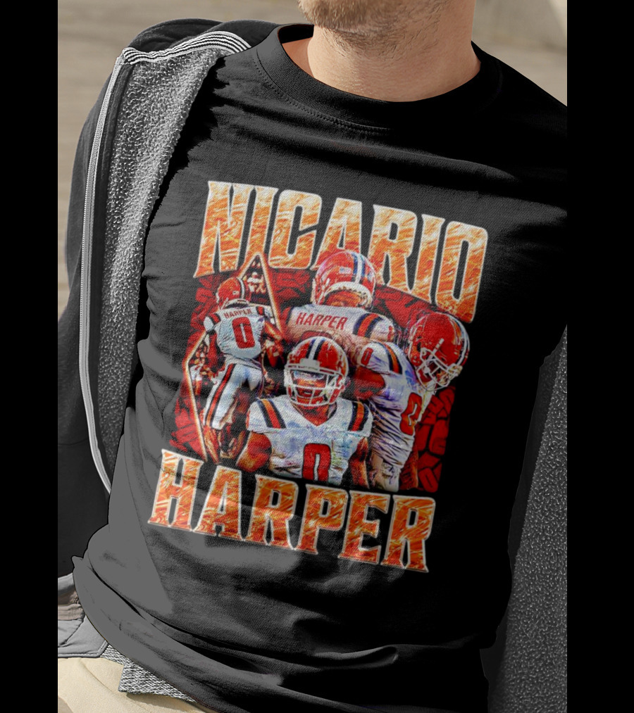 Nicario Harper Illinois Fighting Illini Football Vintage Harper 0 Jersey Collage T-Shirt
