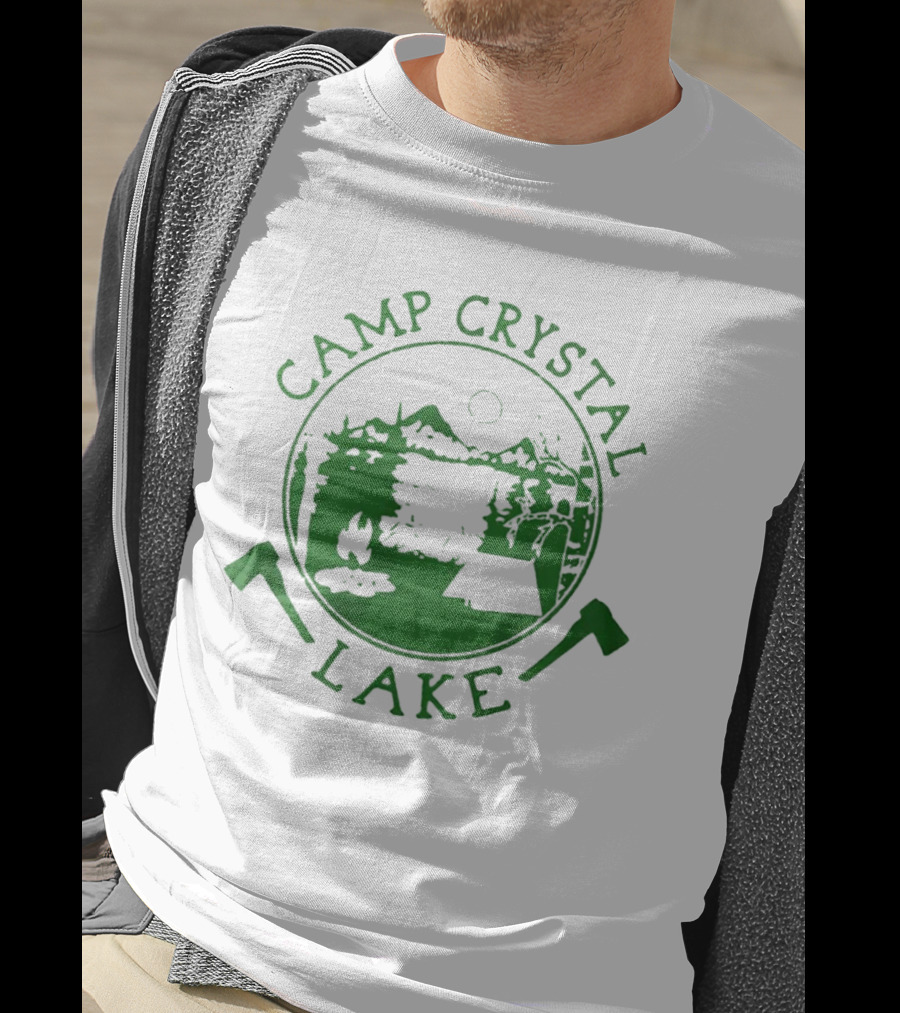 Camp Crystal Lake Axe Campfire Scenic Forest T-Shirt
