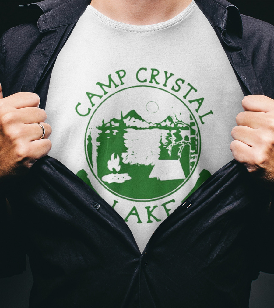 Camp Crystal Lake Axe Campfire Scenic Forest T-Shirt