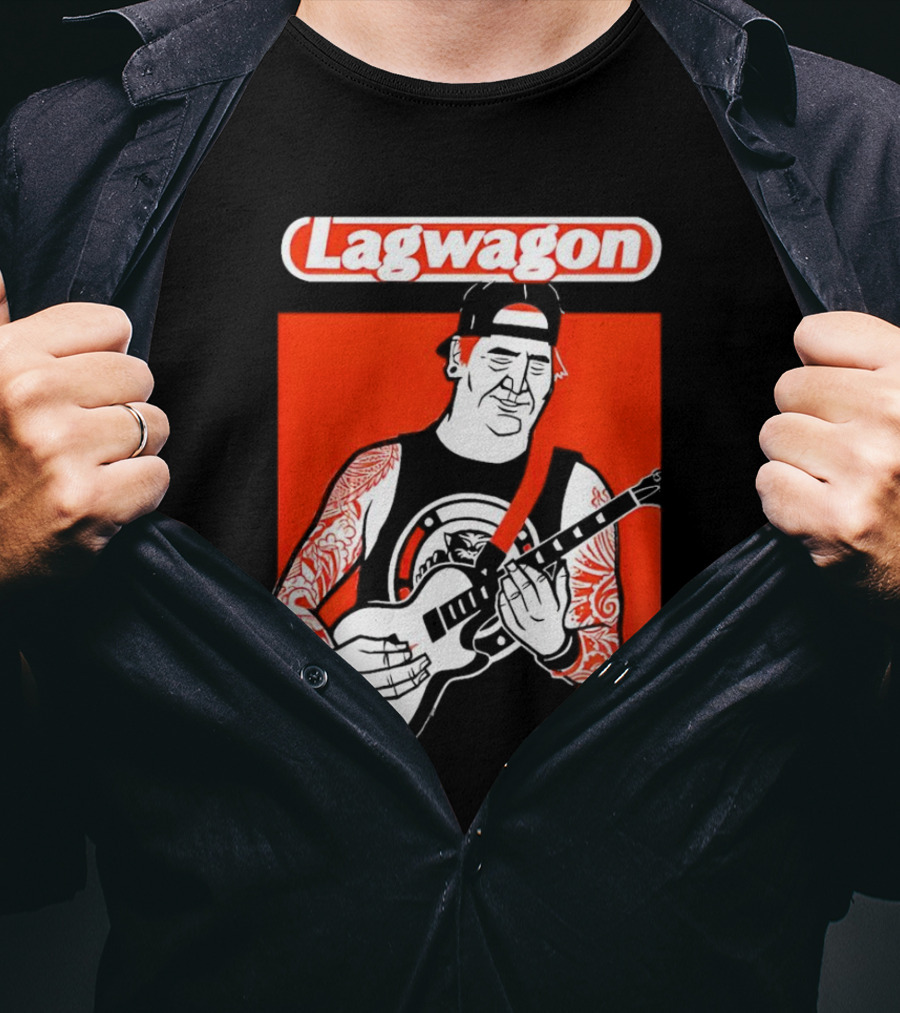 Lagwagon Flip Guitarist With Tattooed Arms In Cap And Tank Top T-Shirt