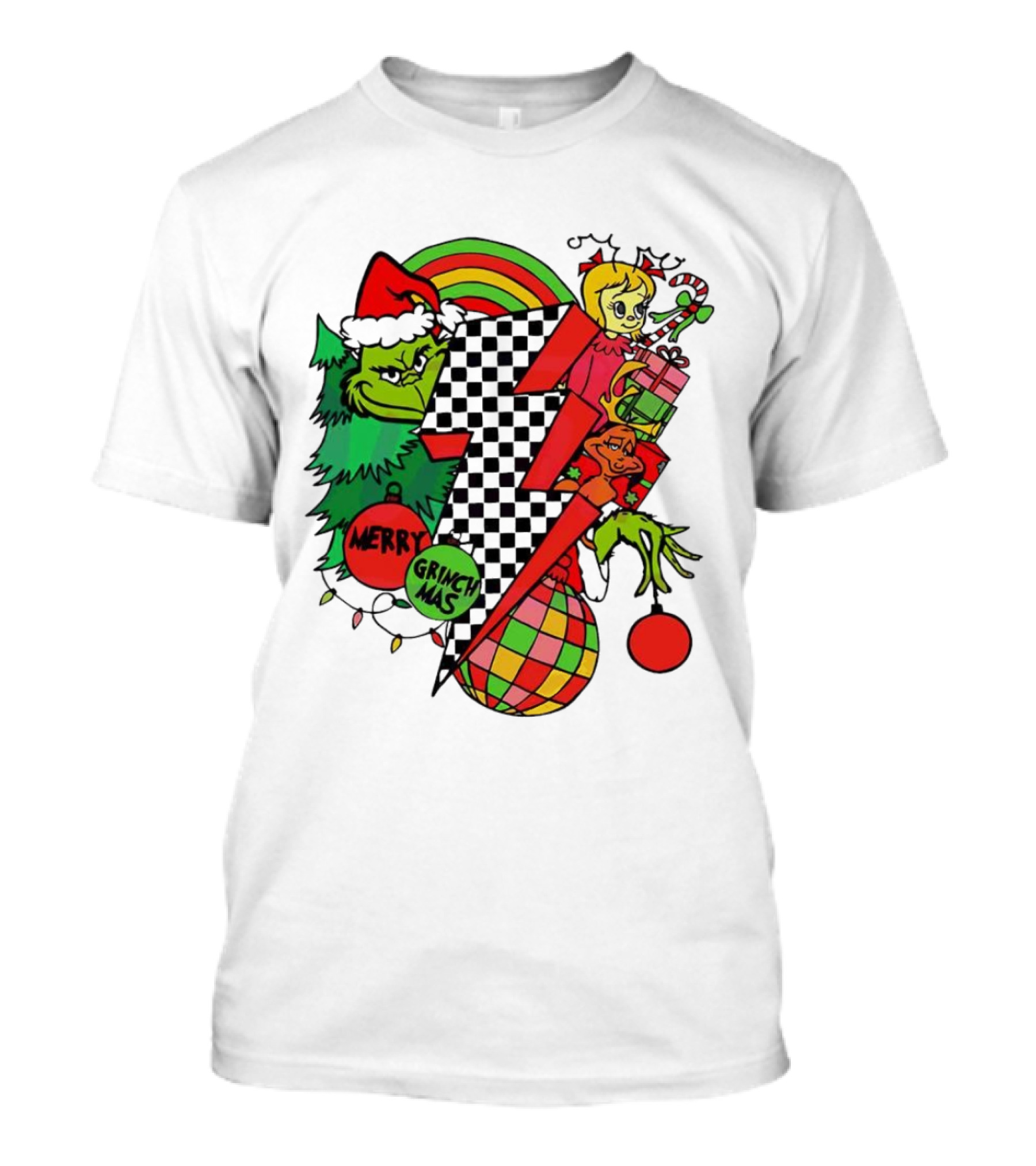 Merry Grinchmas Lightning Bolt Christmas Retro Dr. Seuss T-Shirt