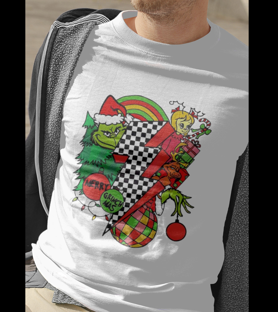 Merry Grinchmas Lightning Bolt Christmas Retro Dr. Seuss T-Shirt