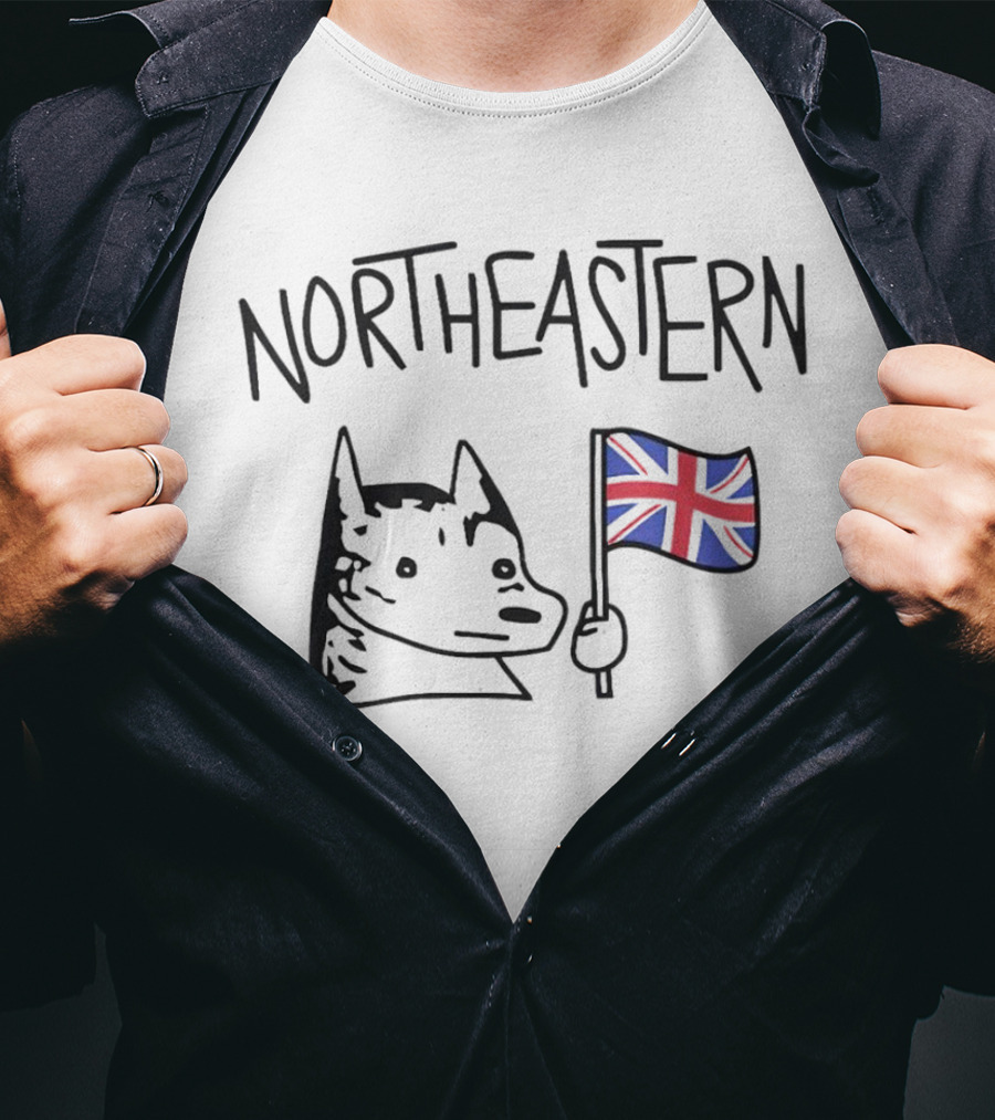 Northeastern Dog Holding Union Jack Flag T-Shirt