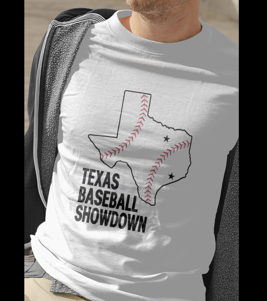 Texas Baseball Showdown Texas Map Stitching Stars T-Shirt