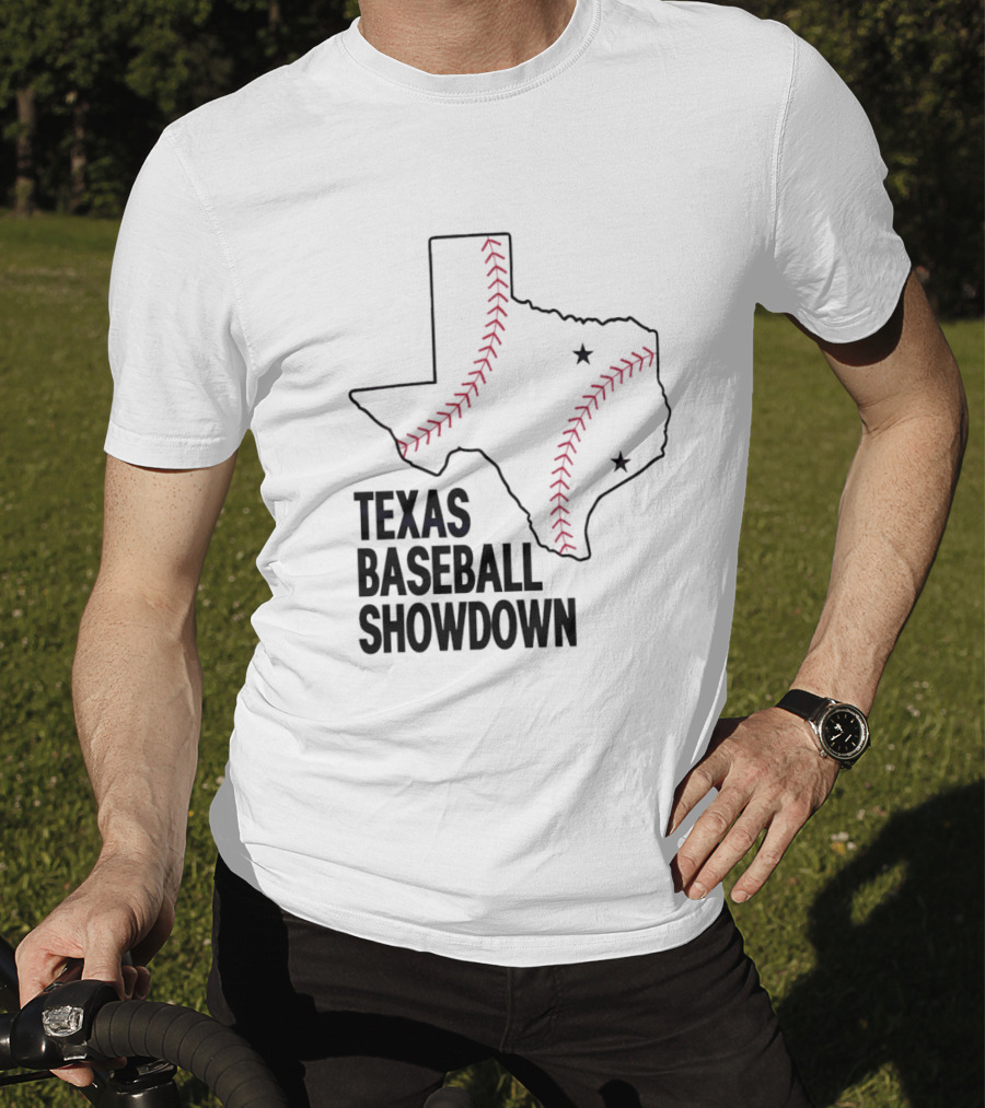 Texas Baseball Showdown Texas Map Stitching Stars T-Shirt