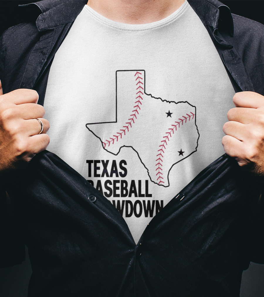 Texas Baseball Showdown Texas Map Stitching Stars T-Shirt