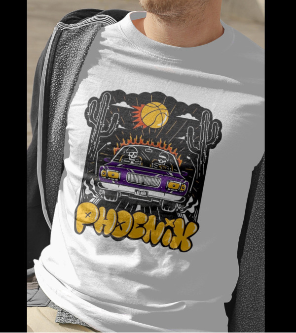 Phoenix Suns Skeletons Driving Under Basketball Sun T-Shirt