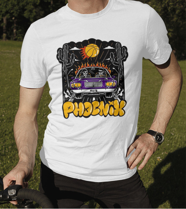 Phoenix Suns Skeletons Driving Under Basketball Sun T-Shirt