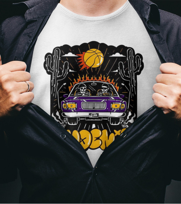Phoenix Suns Skeletons Driving Under Basketball Sun T-Shirt