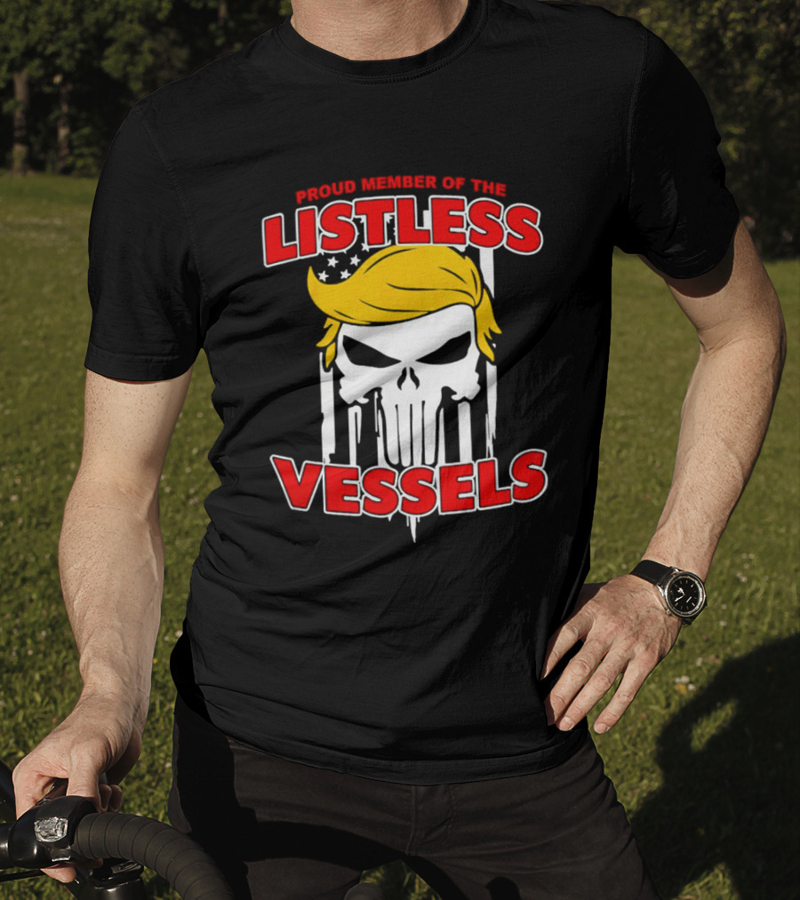 Proud Member Of The Listless Vessels Skull Hair American Flag T-Shirt