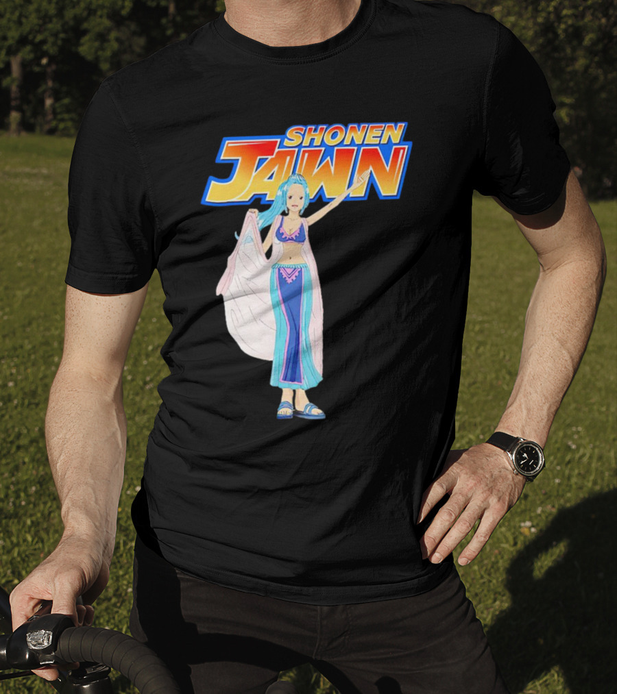 SHONEN JAWN Anime Style Blue-Haired Character With Draped Robe T-Shirt