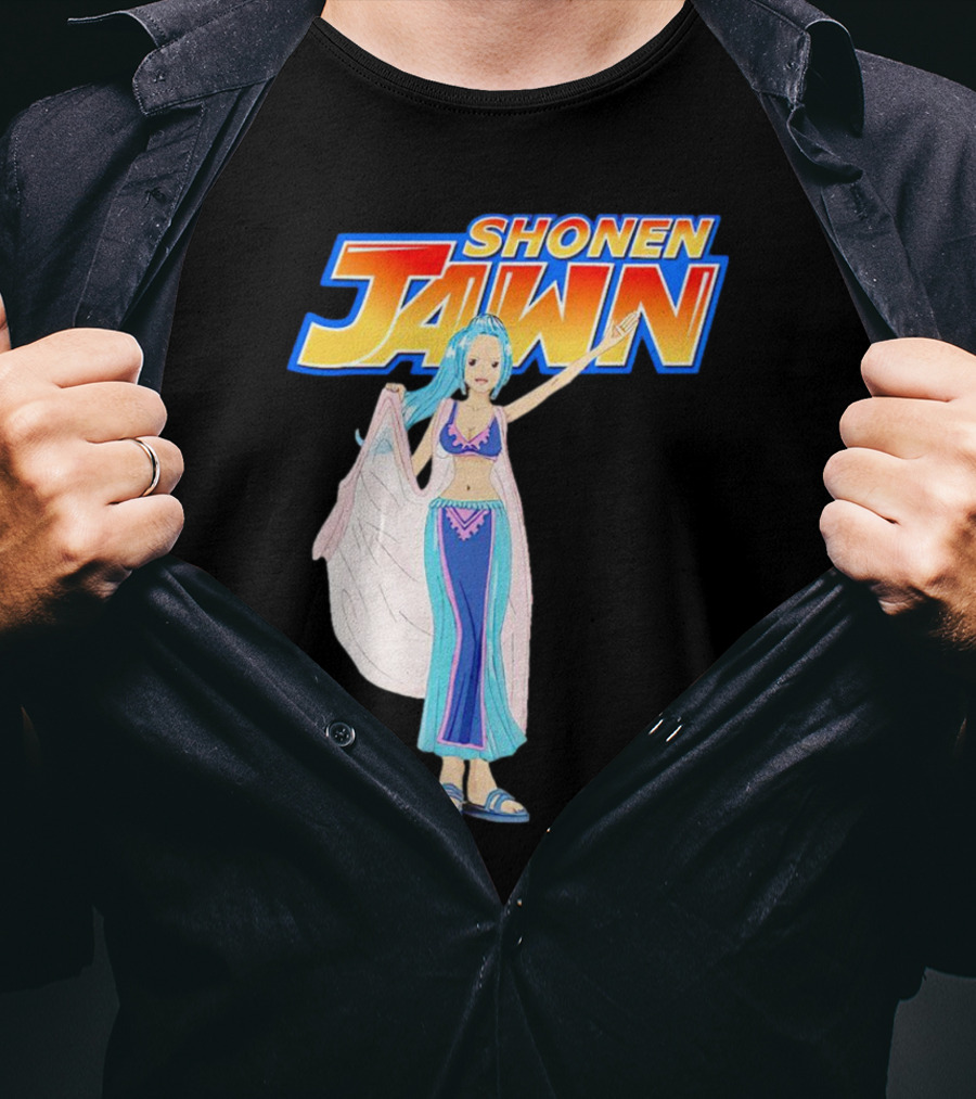 SHONEN JAWN Anime Style Blue-Haired Character With Draped Robe T-Shirt