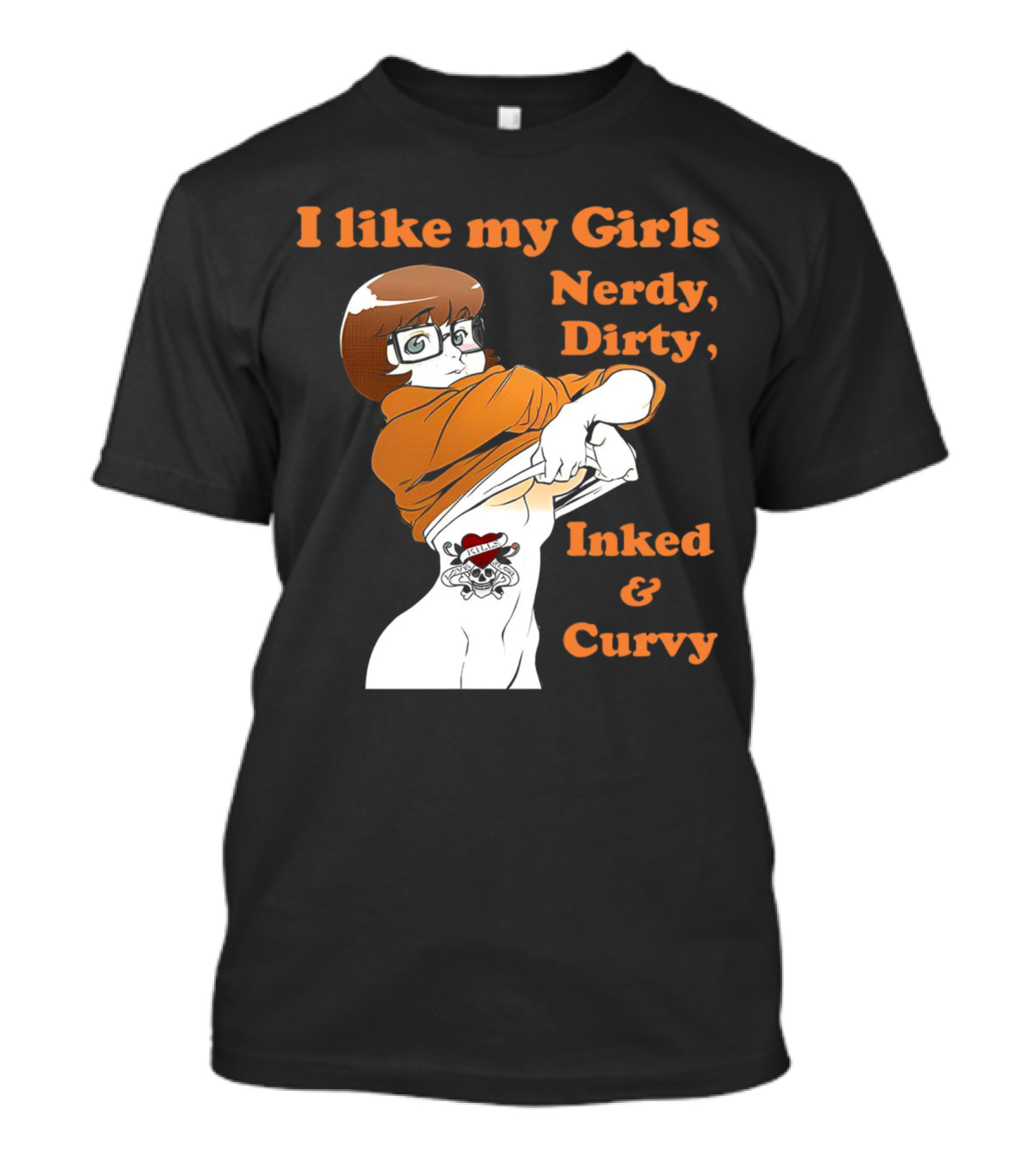 I Like My Girls Nerdy Dirty Inked And Curvy Velma Dinkley Tattoo T-Shirt