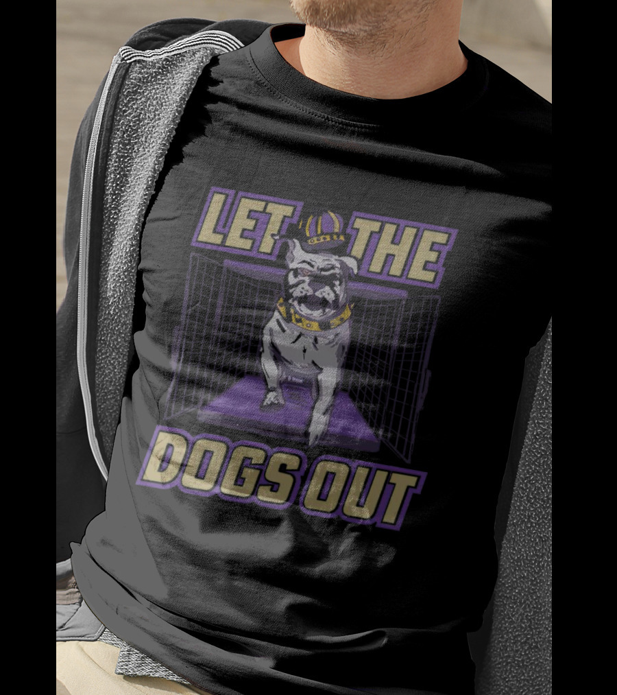 Bulldog Let The Dogs Out With Crown And Collar In Purple And Gold T-Shirt