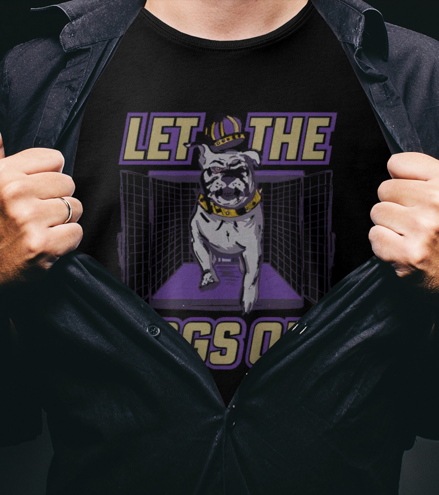 Bulldog Let The Dogs Out With Crown And Collar In Purple And Gold T-Shirt
