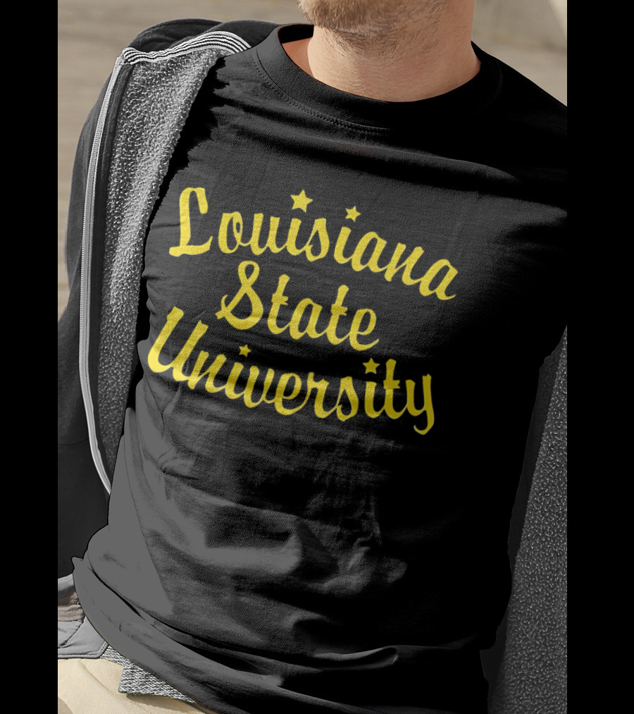 Louisiana State University Script Yellow Star Accents T-Shirt