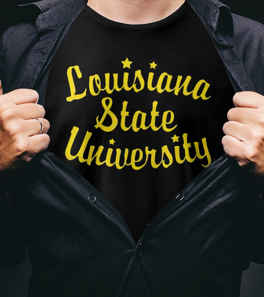 Louisiana State University Script Yellow Star Accents T-Shirt