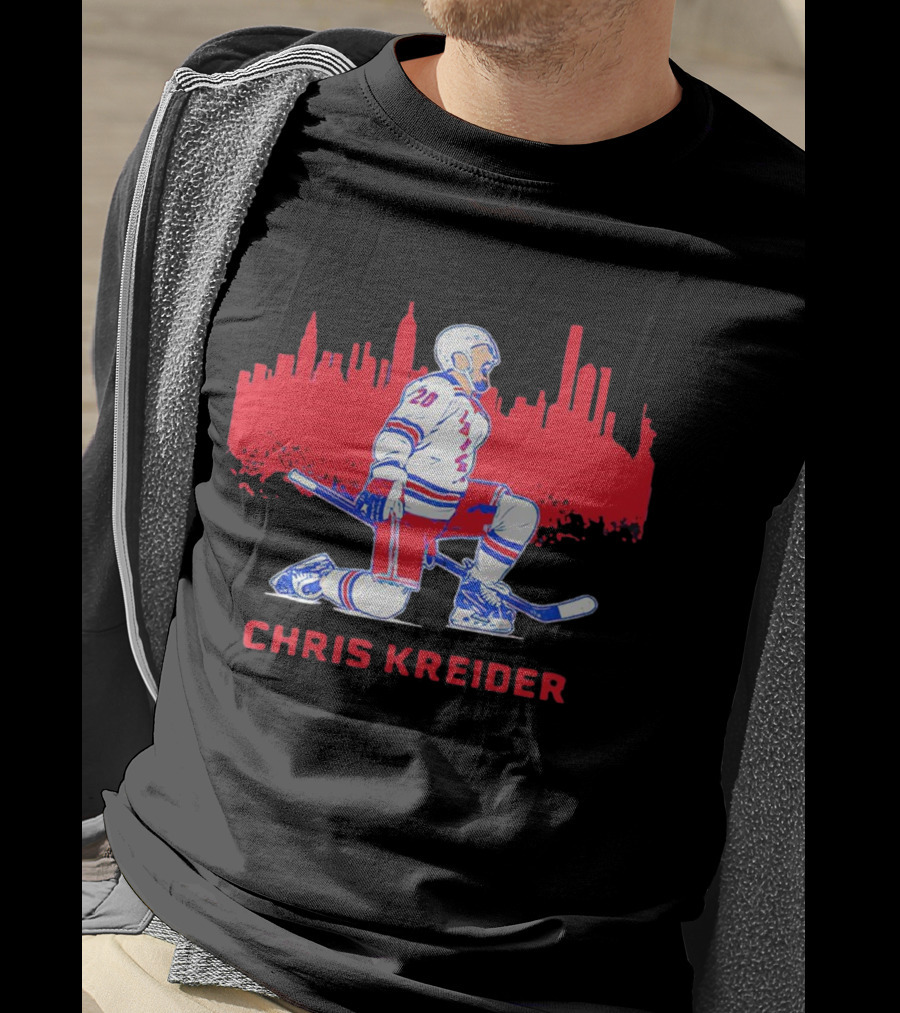 Chris Kreider New York Rangers Skyline Kneeling Hockey Player T-Shirt