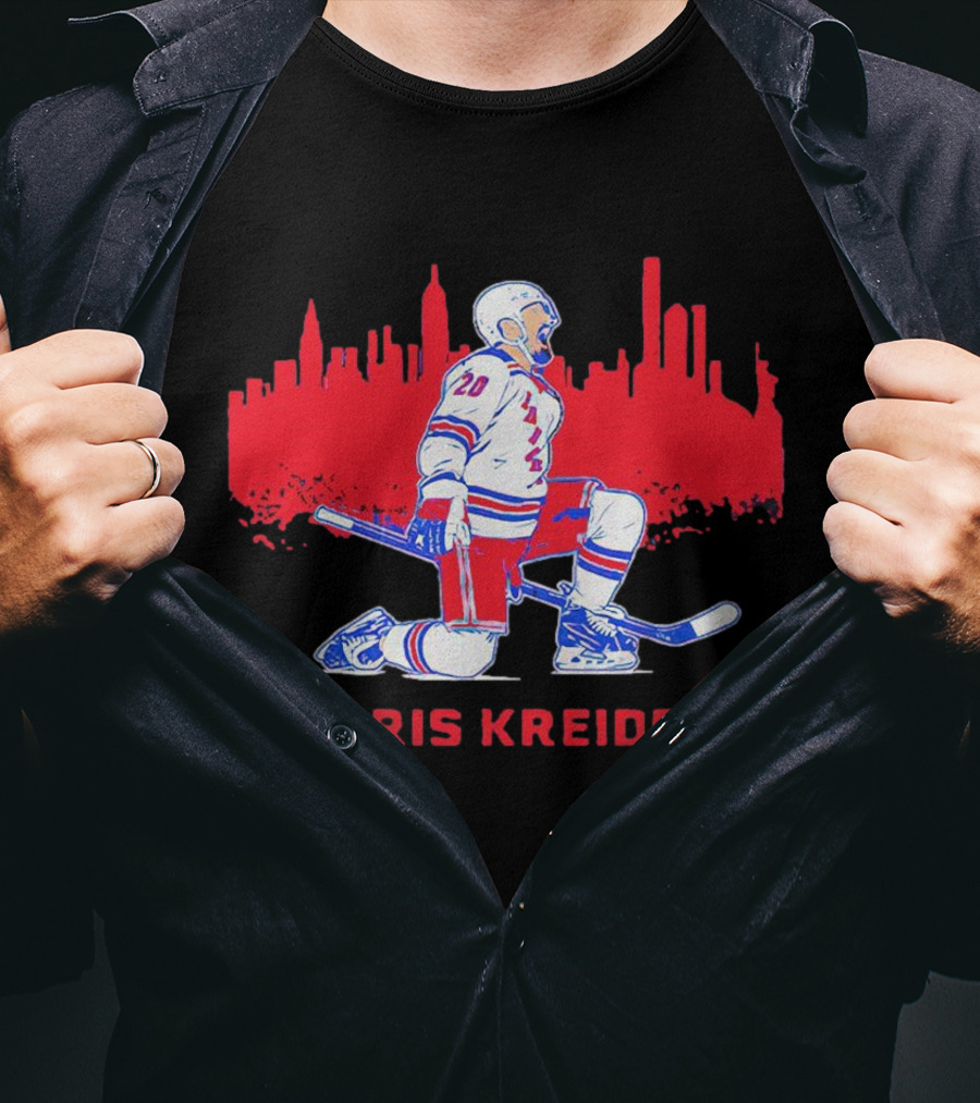 Chris Kreider New York Rangers Skyline Kneeling Hockey Player T-Shirt
