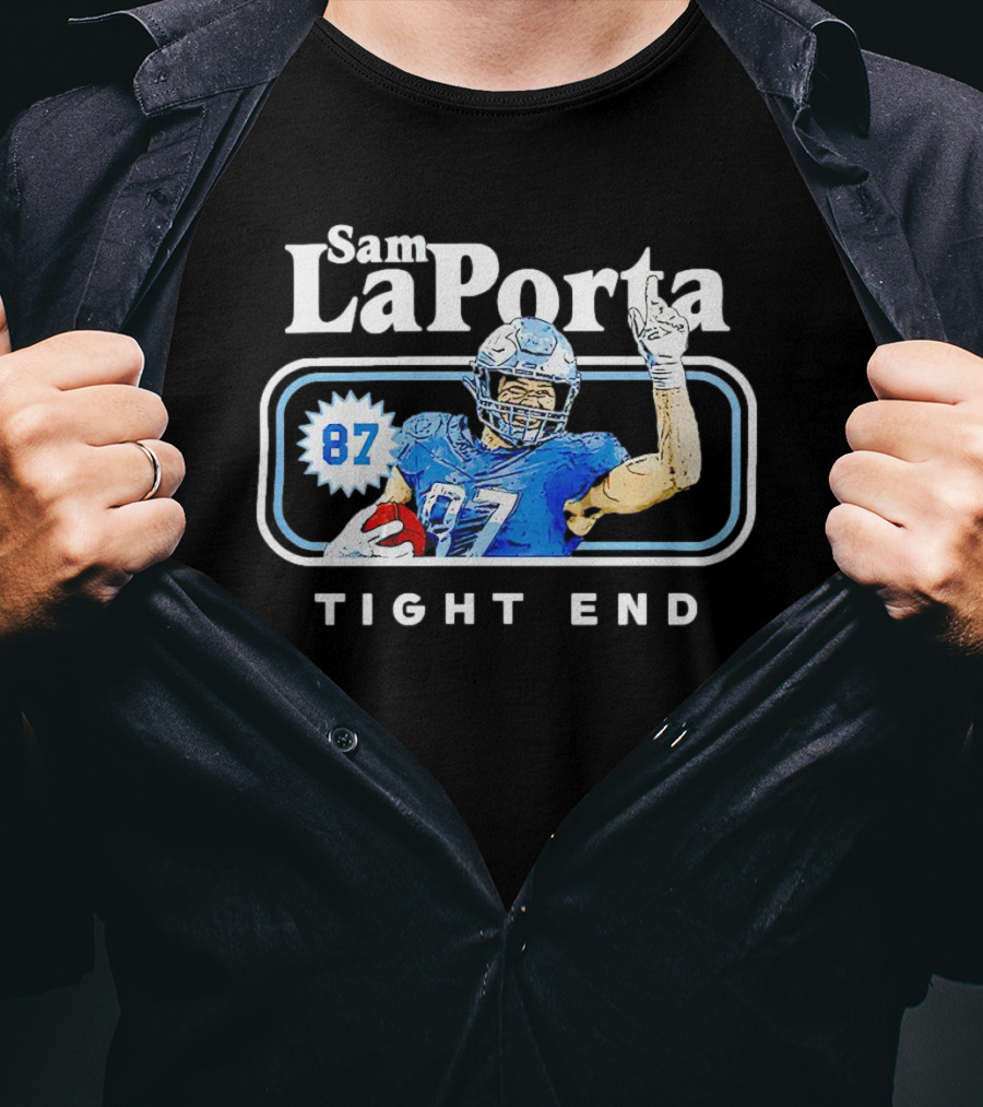 Sam LaPorta 87 Detroit Lions Tight End Cartoon Football T-Shirt