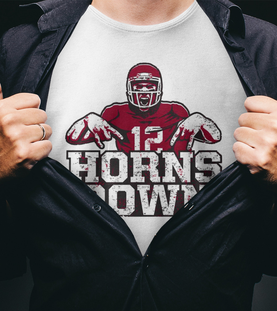 Horns Down 12 Oklahoma Sooners Football Player T-Shirt