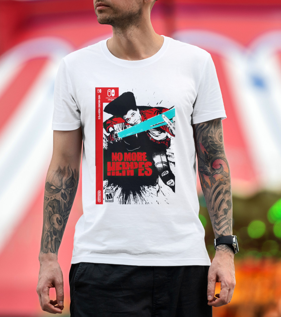 No More Heroes Game Box Art with Character and Sword T-Shirt