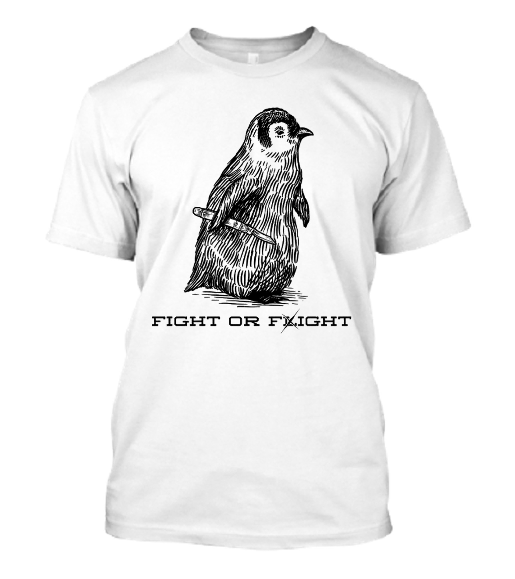 Penguin Fight Or Flight Joke With Knife Drawing T-Shirt