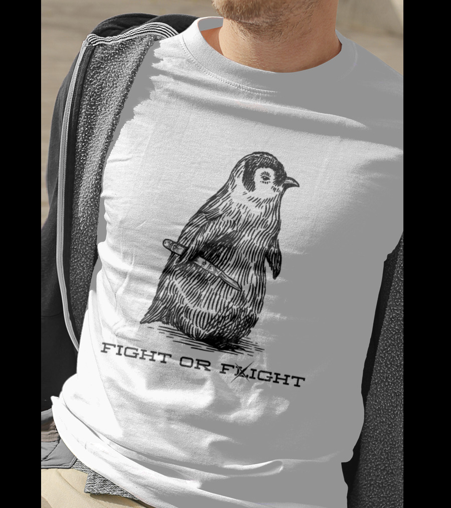 Penguin Fight Or Flight Joke With Knife Drawing T-Shirt