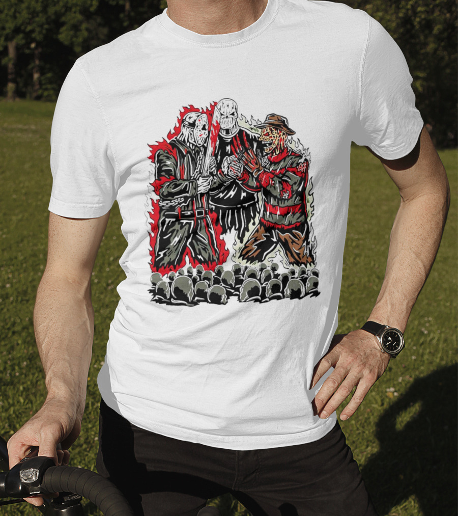 Violent Face Off Horror Movie Characters Freddy Krueger Pyramid Head Crossover T-Shirt