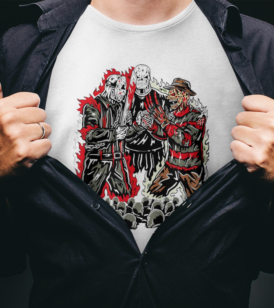 Violent Face Off Horror Movie Characters Freddy Krueger Pyramid Head Crossover T-Shirt