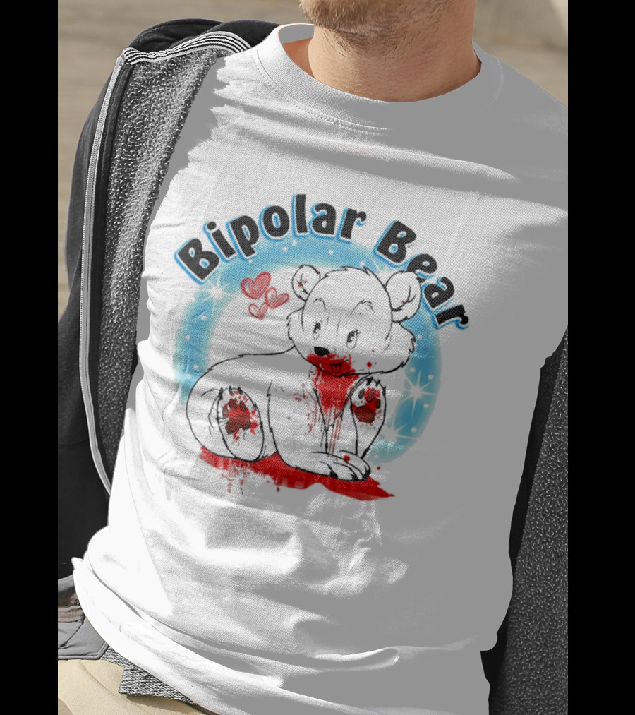 Bipolar Bear Bloodstained Cute Cartoon With Hearts And Stars T-Shirt