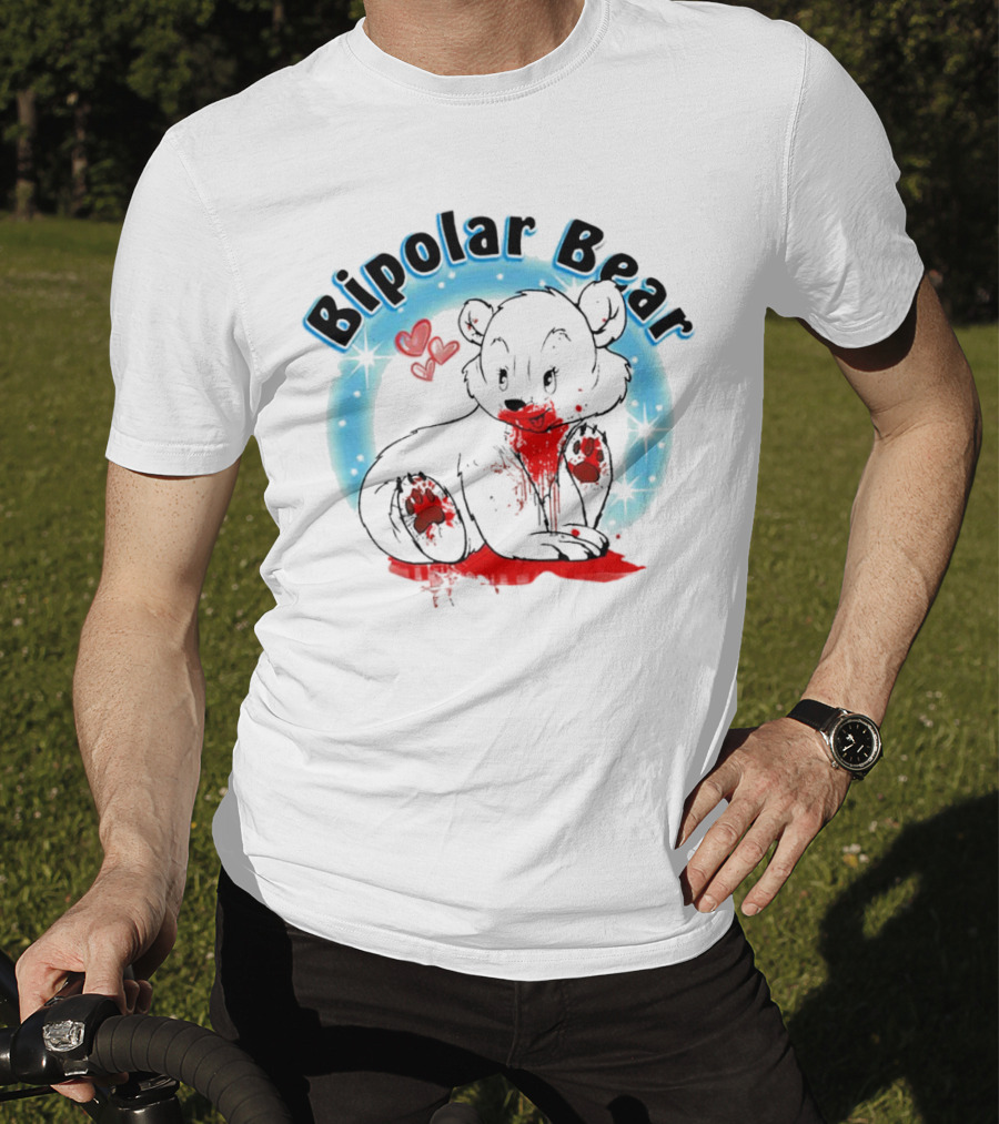 Bipolar Bear Bloodstained Cute Cartoon With Hearts And Stars T-Shirt