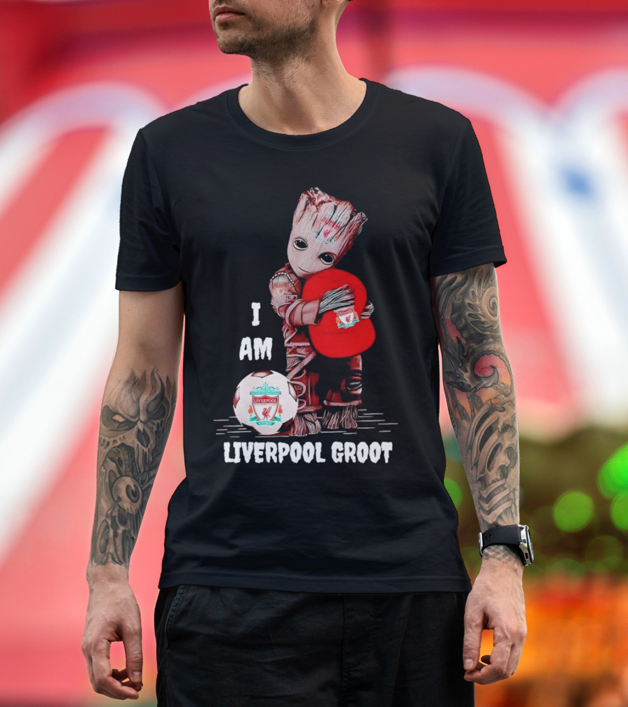 I Am Liverpool Groot Soccer Team Fan Character Holding Cap and Ball T-Shirt