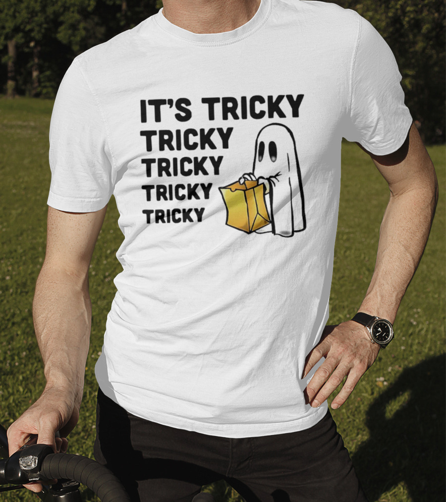 It's Tricky Tricky Tricky Tricky Tricky Halloween Ghost With Candy Bag T-Shirt