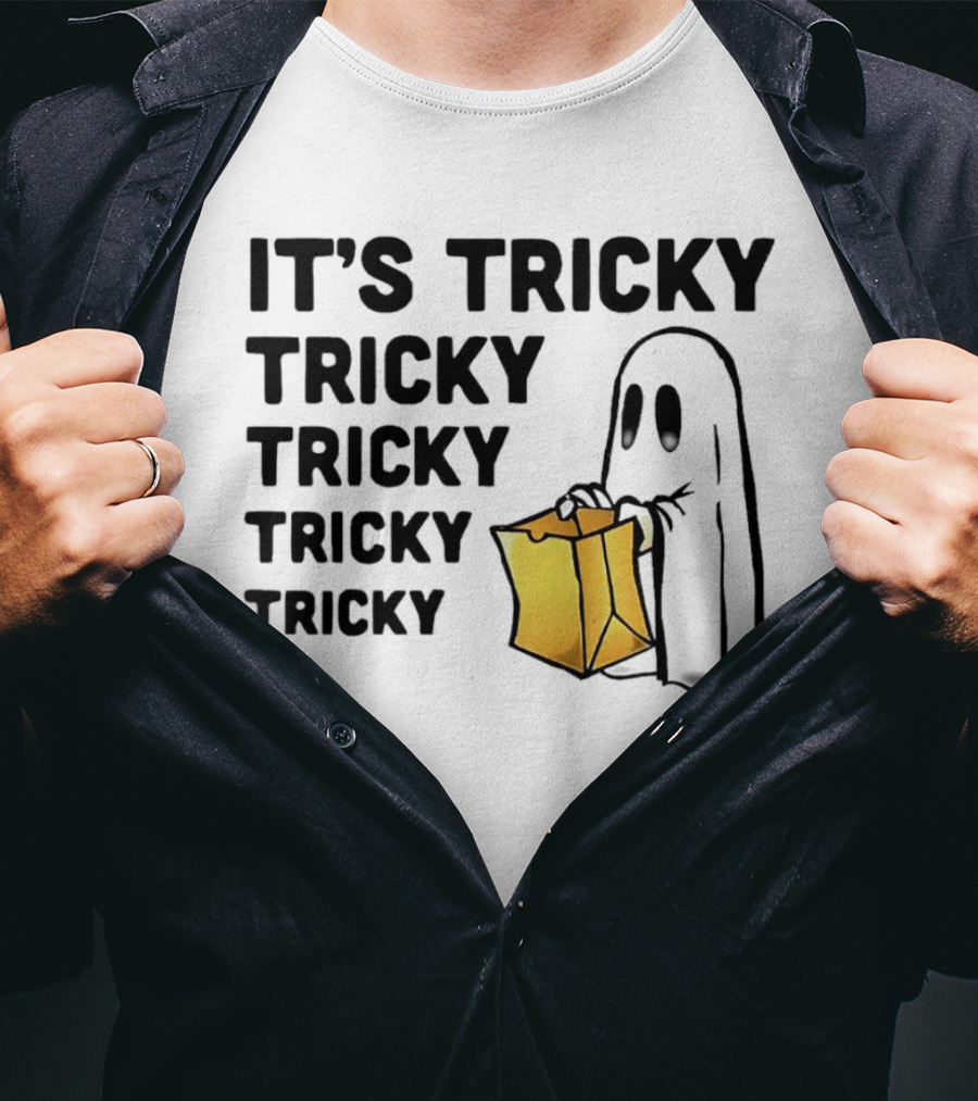 It's Tricky Tricky Tricky Tricky Tricky Halloween Ghost With Candy Bag T-Shirt