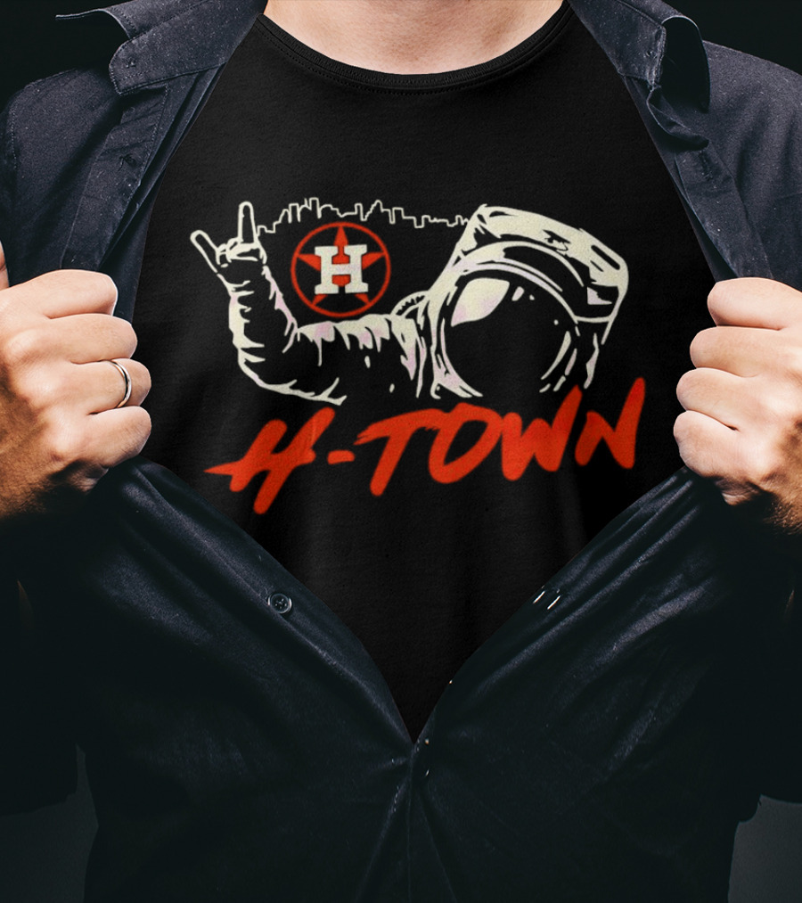 Houston Astros H-Town Astronaut Skyline Baseball T-Shirt