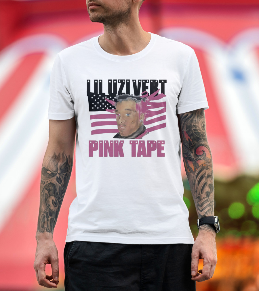 Lil Uzi Vert Pink Tape Black American Flag T-Shirt