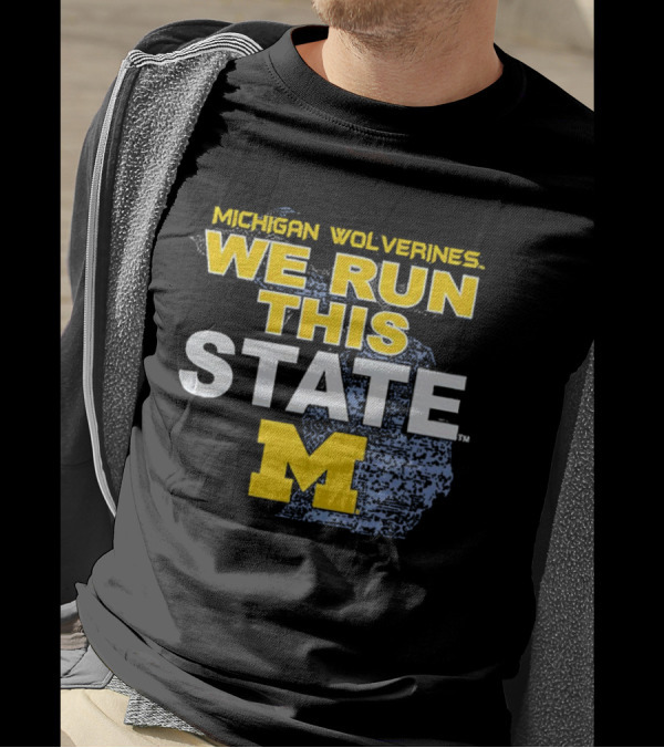 Michigan Wolverines We Run This State M Logo Michigan Map T-Shirt