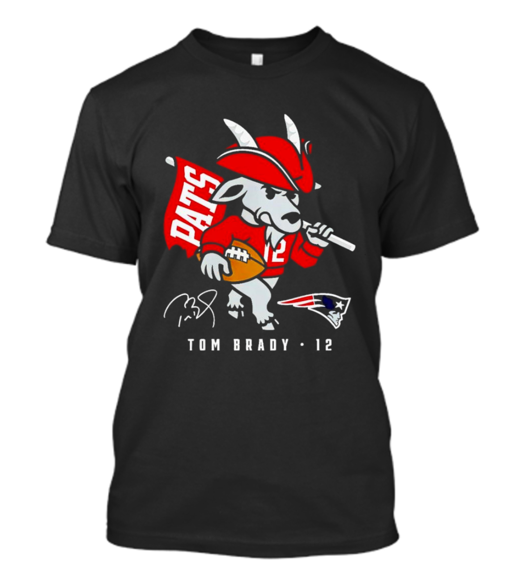New England Patriots PATS Tom Brady 12 GOAT Logo Illustrative Character T-Shirt