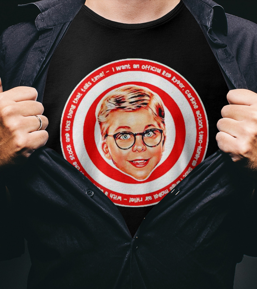 Ralphie Peter Billingsley Christmas Official Red Ryder Carbine Action Two Hundred Shot Range Model Air Rifle Round T-Shirt