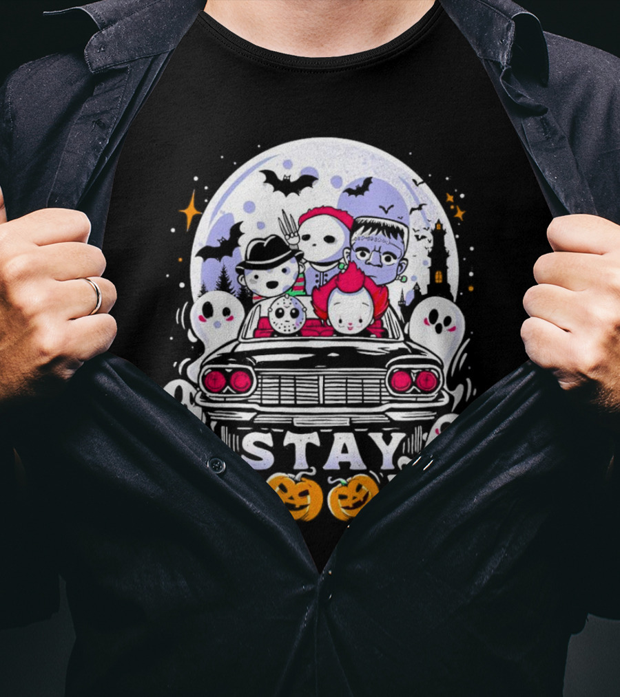 Stay Spooky Halloween Horror Movie Characters Car Ride T-Shirt